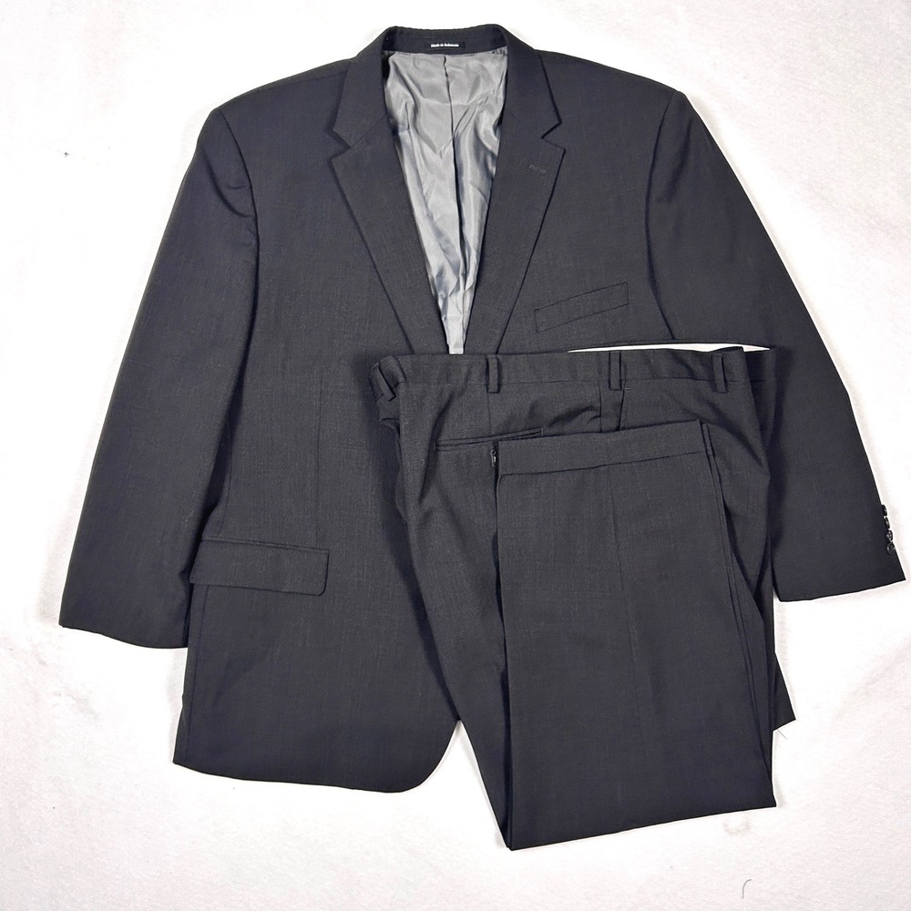 Pronto Uomo Suit Mens 52L 47x29 Waist Wool Blend Charcoal Gray Business Formal